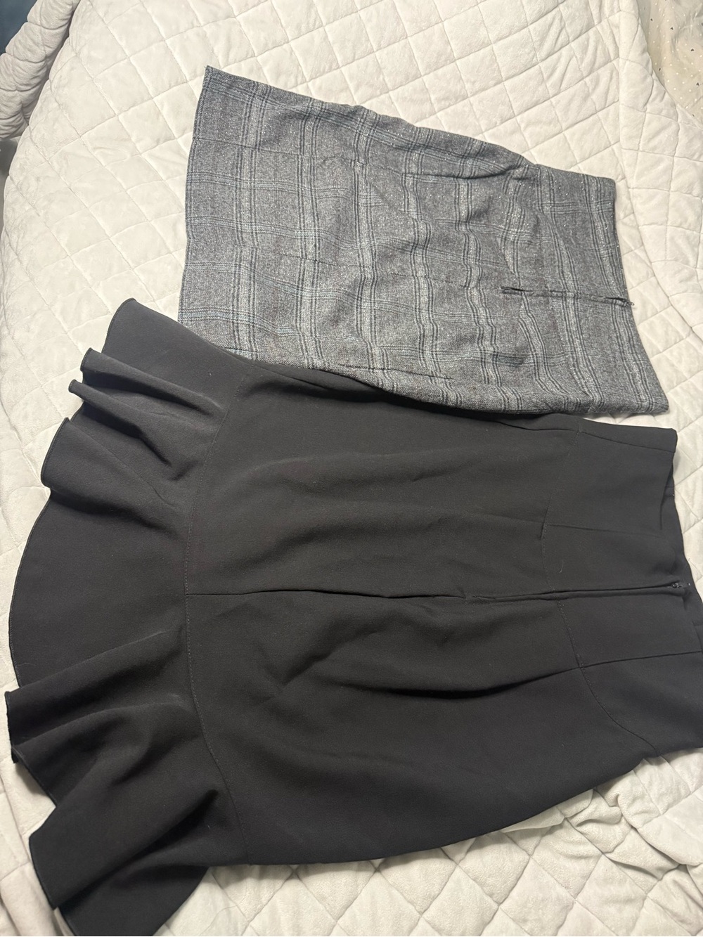 Windsor Black Peplum Mini Skirt with Gray Plaid Accent